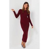 Everyday Crew Neck Long Sleeve Midi Dress - Dark Red