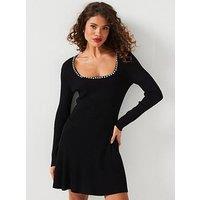 V By Very Party: Square Neck Embellished Dress - Black