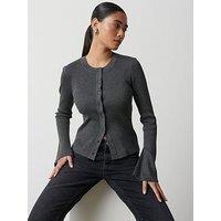 Pretty Lavish Lacey Button Down Top - Charcoal Grey