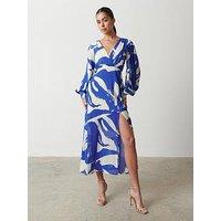 Pretty Lavish Lilianna Backless Balloon Sleeve Printed Dress - Abstract - Blue