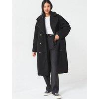 V By Very Longline Borg Coat - Black