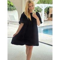In The Style Stacey Solomon Black Puff Sleeve Smock Mini Dress