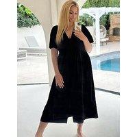 In The Style Stacey Solomon Black Puff Sleeve V Neck Midi Dress