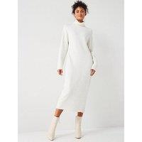 V By Very Roll Neck Long Sleeve Knitted Midaxi Dress - Cream