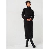 V By Very Roll Neck Long Sleeve Knitted Midaxi Dress - Black