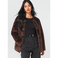 V By Very Textured Collarless Jacket - Dark Brown