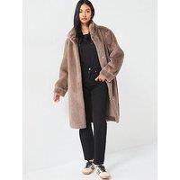 V By Very Faux Fur Bonded Coat - Mink