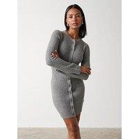Pretty Lavish Aida Mini Button Down Knit Dress - Charcoal Grey