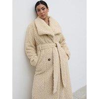 Pretty Lavish Mahli Shaggy Texture Robe Coat- Beige