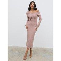 Pretty Lavish Danica Wrap Bardot Knit Midaxi Dress - Pink