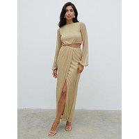 Pretty Lavish Rae Long Sleeve Cut Out Maxi Dress - Gold