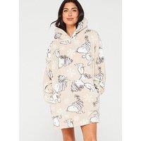 Snoopy Ladies Snoopy Fleece Hooded Blanket - Beige