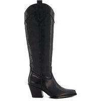 Dune London Tennessee Leather Knee-High Western Boots - Black