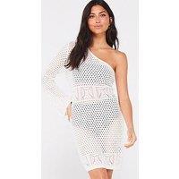 Brave Soul One Shoulder Crochet Mini Dress - Cream