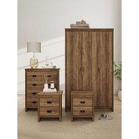 Gfw Boston 4 Piece Package - 3 Door Wardrobe + 4 Drawer Chest + Pair Of Bedside Chests- Oak