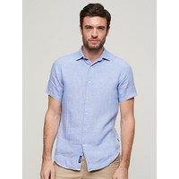 Superdry Studios Linen Short Sleeve Slim Fit Shirt - Blue