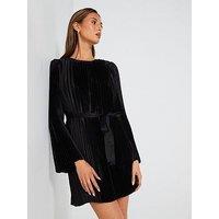 V By Very Pleated Belted Mini Dress - Black