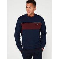 Lacoste Unbrushed Fleece Colorblock Crew Sweat Top - Navy