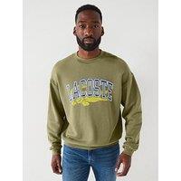 Lacoste Loose Fit Fleece Varsity Logo Crew Sweat Top - Khaki