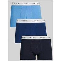 Lacoste 3-Pack Logo Waistband Cotton Trunks - Blue