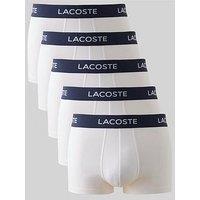 Lacoste 5-Pack Logo Waistband Cotton Trunks - White