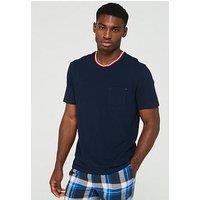 Lacoste Contrast Neck Jersey Pyjama Top - Navy