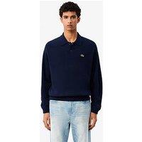 Lacoste Oversized Long Sleeve Wool Knitted Polo Shirt - Navy