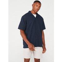 Jack & Jones Jack & Jones Short Sleeve Seersucker Relaxed Fit Shirt - Navy