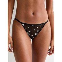 New Look Black Daisy Embroidered Tanga Briefs