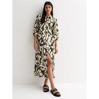 New Look Green Abstract Print 3/4 Sleeve Midi Shirt Dress