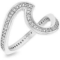 The Love Silver Collection Sterling Silver Rhodium Plated Round White Cz Graphic Wave Ring