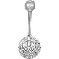 The Love Silver Collection Crystal Glitterball Belly Bar