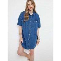 River Island Buttoned Mini Dress - Medium Denim