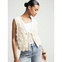 River Island Fringe Detail Gilet - Cream