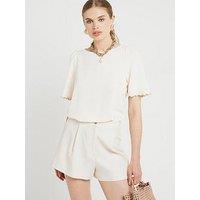 River Island Scallop Sleeve Top - Ecru - Cream