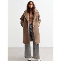 New Look Tan Borg Longline Coat - Light Brown