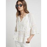 River Island Angel Sleeve Embroidered T-Shirt - Cream