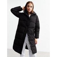 New Look Hooded Longline Puffer Coat - Black