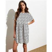 New Look White Spot Short Sleeve Smock Cotton Mini Dress