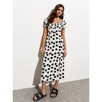 New Look Spot Short Sleeve Midi Dress - White/Print