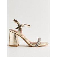 New Look Gold Diamant&Eacute;-Embellished Block-Heel Sandals