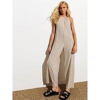 New Look Off White Jersey Stripe Jumpsuit