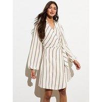 New Look Stripe Mini Shirt Dress - White/Print