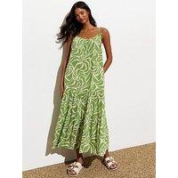 New Look Green Abstract-Print Strappy Midi Dress