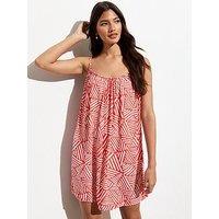 New Look Red Braid-Strap Abstract Print Mini Sundress