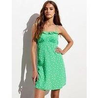 New Look Green Strappy Frill Trim Spot Print Mini Dress