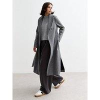 New Look Grey Herringbone Unlined Long Belted Coat - Multi