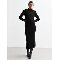 New Look Rib Knit High Neck Midi Dress - Black