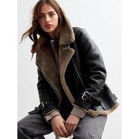 New Look Black Faux Shearling Aviator Jacket
