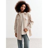 New Look Cream Textured Press Stud Shacket